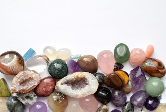 natural gemstones on white floor