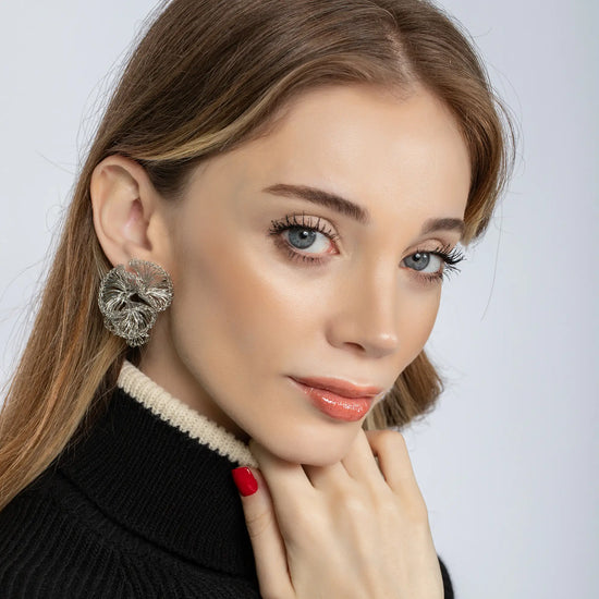 Load image into Gallery viewer, Silver Crochet Earrings

