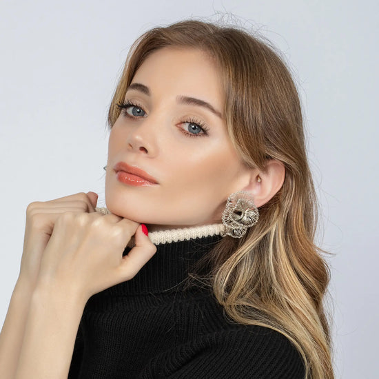 Load image into Gallery viewer, Silver Crochet Earrings

