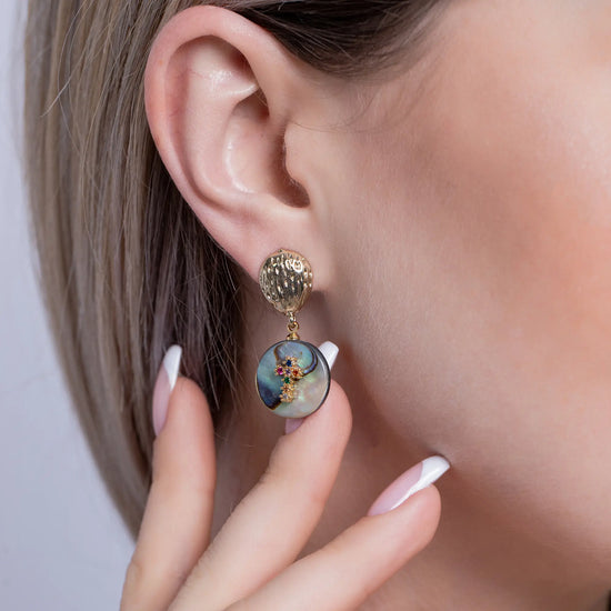 Load image into Gallery viewer, dangle-cross-earrings_colorful-pearl
